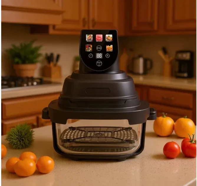 Large Capacity Smart Air Fryer Oven Combo with Visible Glass Dual Pot, Touch Screen Electric Hot Air Fryer