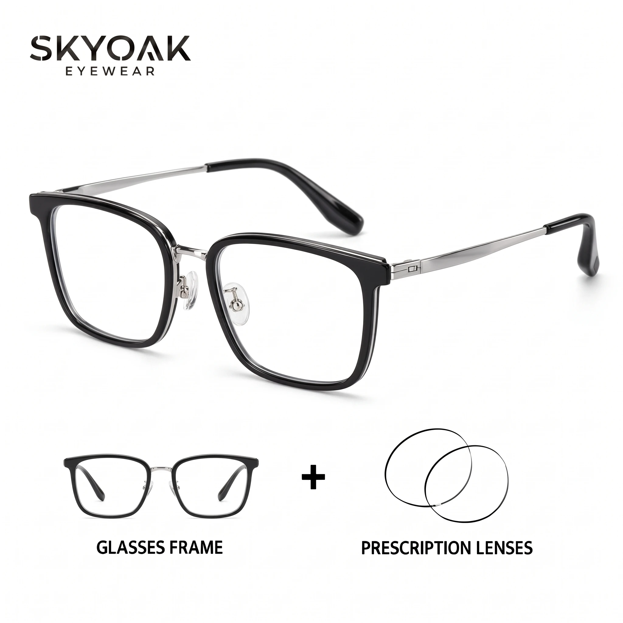 SKYOAK Titanium Alloy Square Prescription Glasses for Men Women, Progressive Myopia Hyperopia Optical Eyeglasses