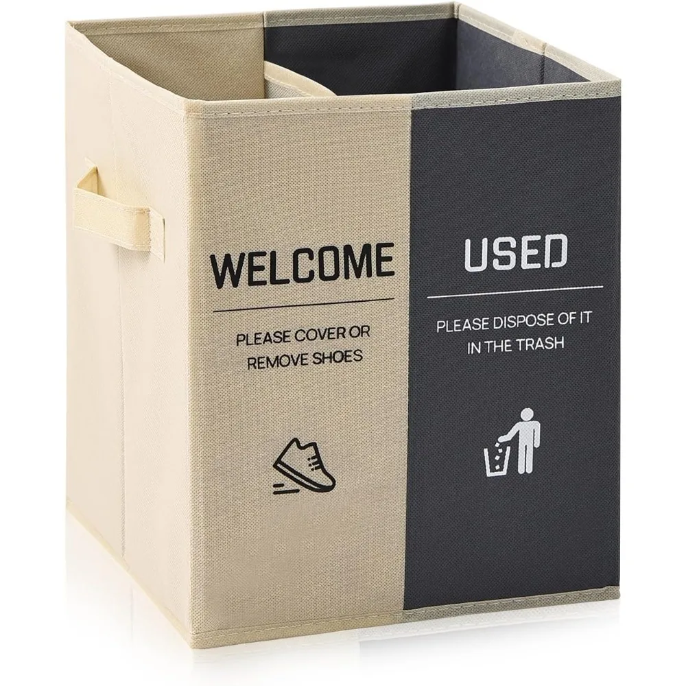 

Shoe Cover Storage Box, Holder with Used Shoe Covers and Welcome Please or Remove Sign, Foldable Storage Bin