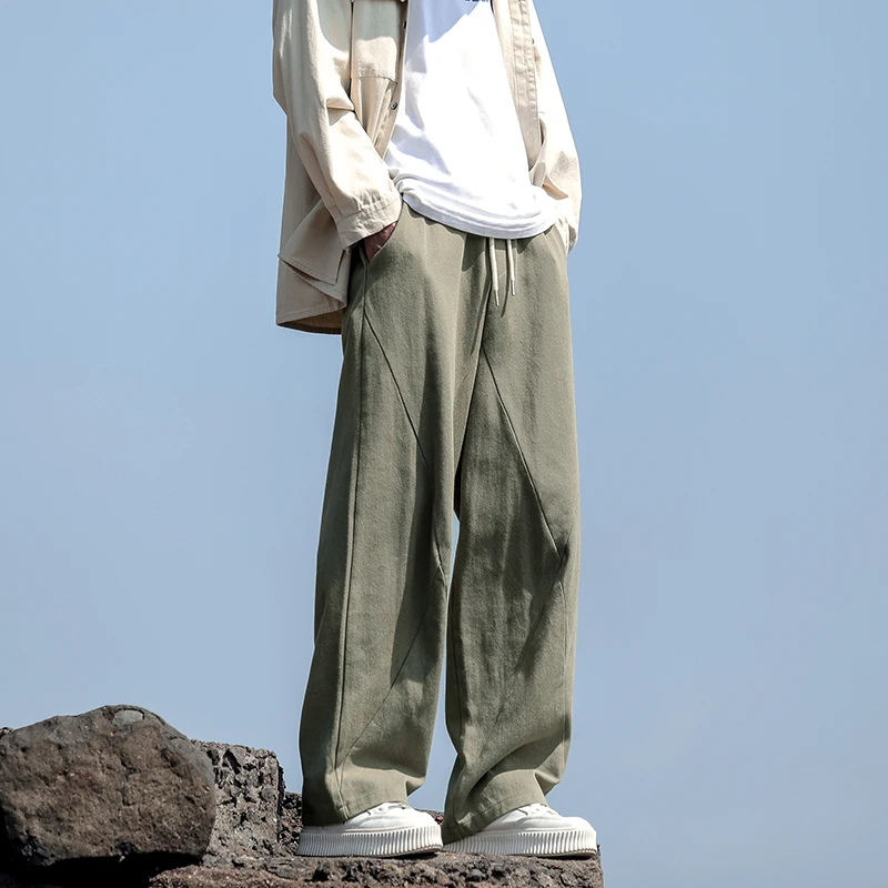 

Мужские широкие повседневные брюки 2024 года: Новинка, весна-осень, свободный крой, прямые штанины, модные, универсальные, в пол