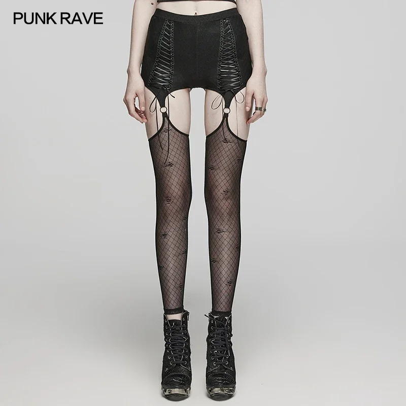 

PUNK RAVE Women's Gothic Elastic Mesh Sexy Leggings Symmetric Exquisite Lace Female Trousers Spring/Summer Women Clothing