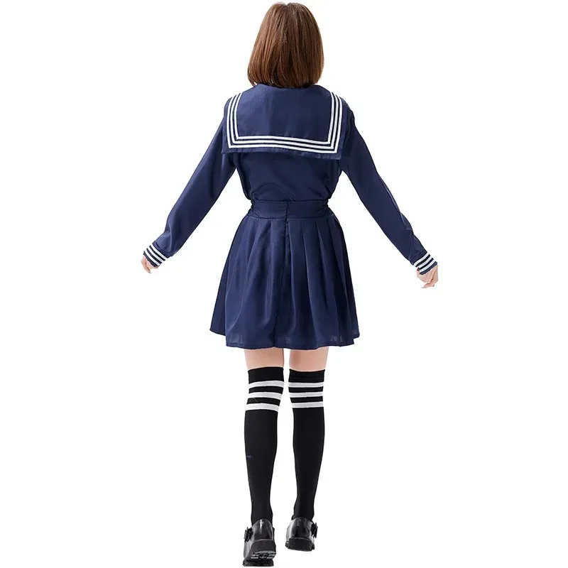 Conjunto de bufanda de dos tonos para estudiante diario femenino de clase uniforme de marinero de estudiante dividido japonés azul