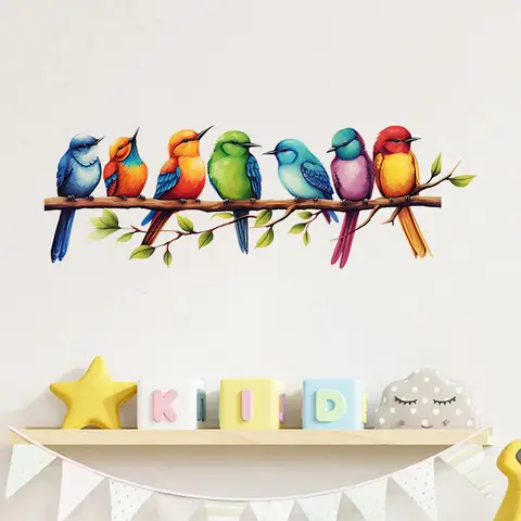 Cartoon Branch Bird Wall Sticker Living Room Background Decorations Wallpaper Creative Animals Self Adhesive Stickers S369