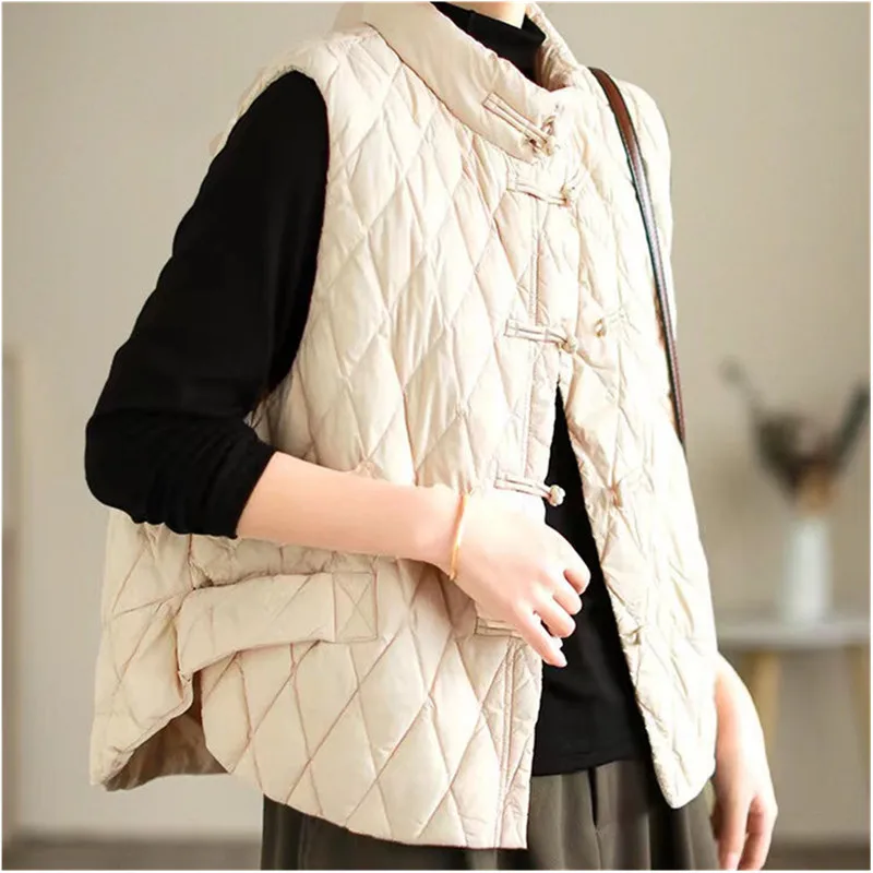 

2025 New Autumn Winter Parkas Women Puffer Vest Loose Cropped Stand Collar Sleeveless Vests Jackets Down Cotton Padded Waistcoat