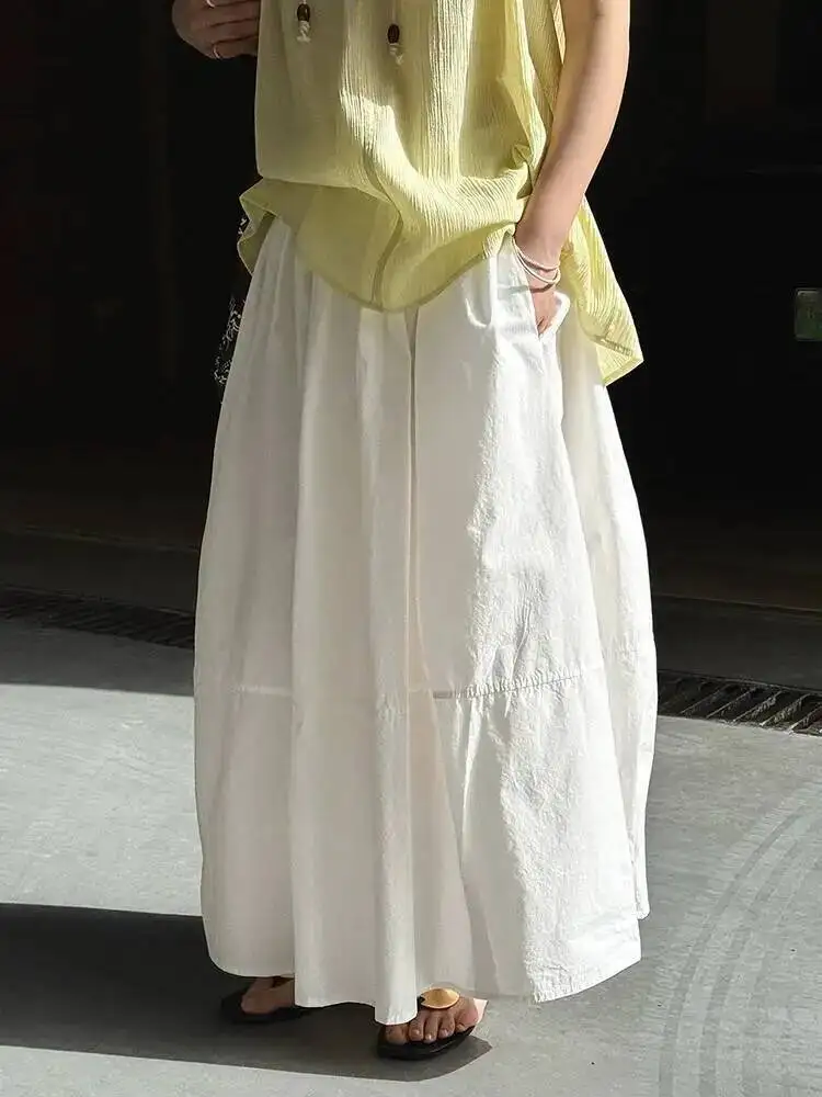High Elastic Waist White Brief Spliced Casual A-line Half-body Skirt Women Fashion Tide New Spring Autumn
