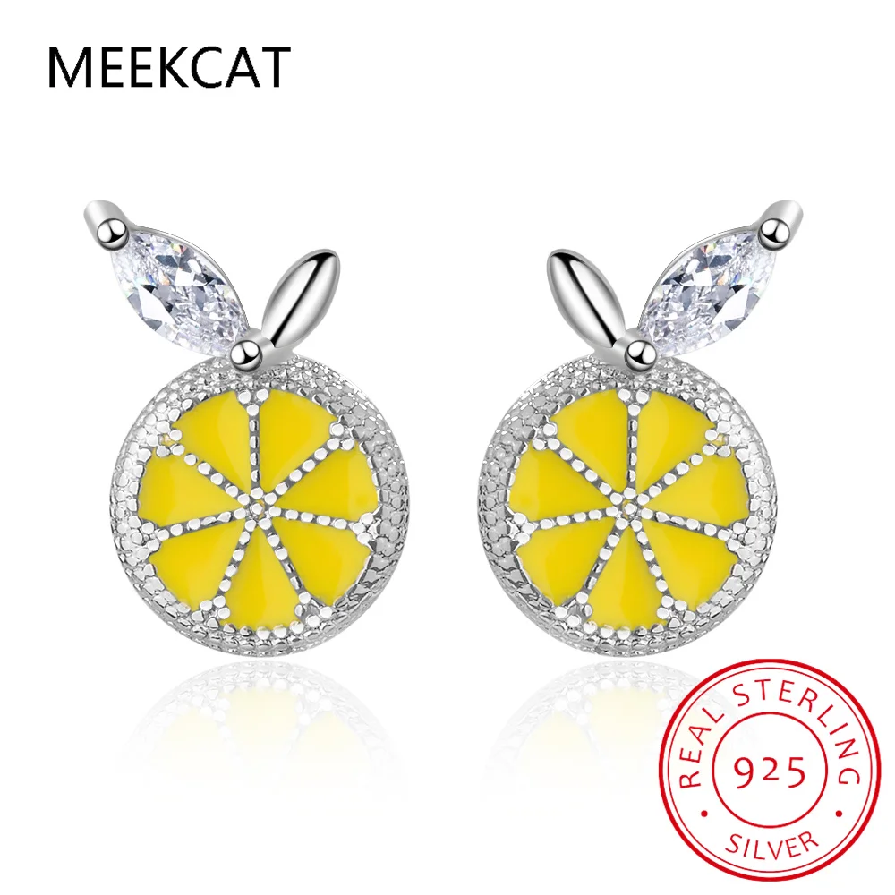 925 Sterling Silver Prevent Allergy Crystal Lemon Stud Earrings for Women Gift Jewelry Pendientes Brincos de Prata