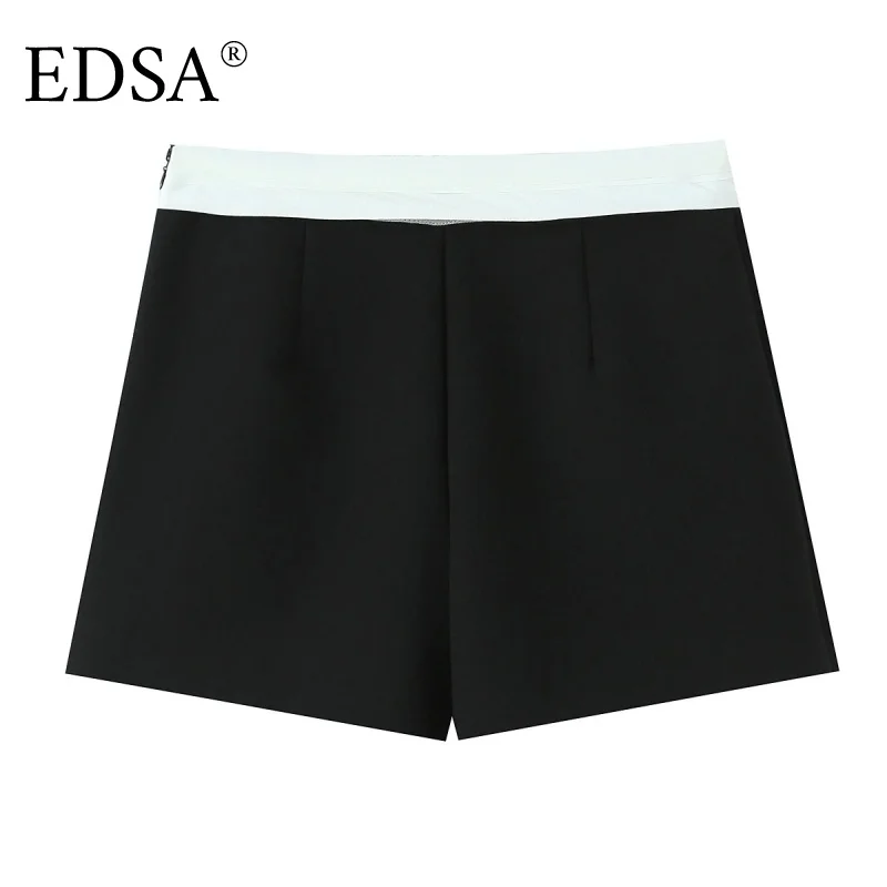 EDSA mujeres contraste Wiast Wrap Shorts faldas de cintura alta cremallera lateral moda femenina Skorts