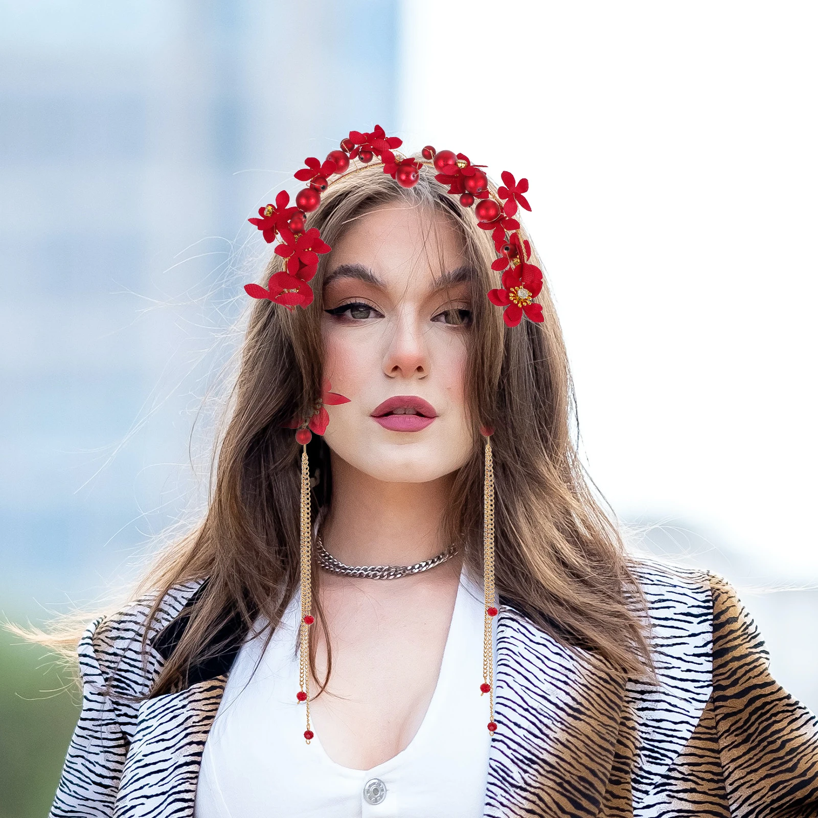 

1 Set Flower Pearl Headdress Earrings Bridal Hairband Wedding Prom Party Costume Photography Decorative Elegant Chic Women Girls