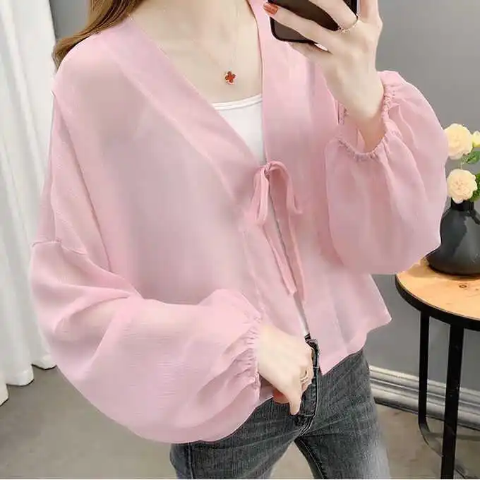 เสื้อคลุมชีฟองกันแดดสำหรับฤดูร้อน หรือเสื้อคลุมบางเบาแบบมีแอร์ ใช้ได้หลากหลาย สไตล์แฟรี่ คลุมไหล่สำหรับชุดเดรส