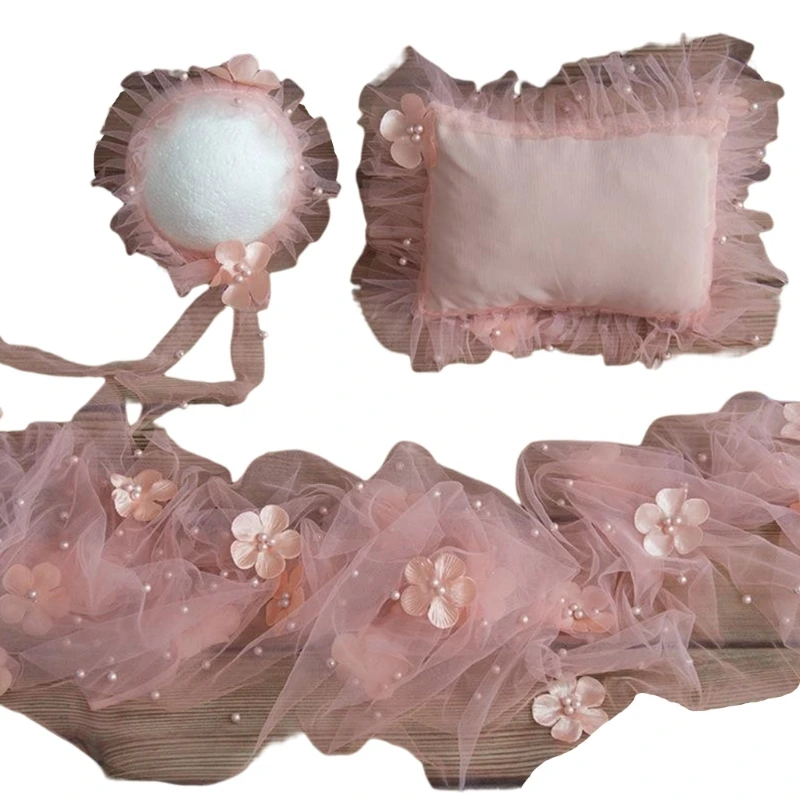 Newborn Photography Props Outfits Baby Photo Props with Pillow Lace-hat & Pearl-wrap Classic-Outfits Infant Toddler Boy