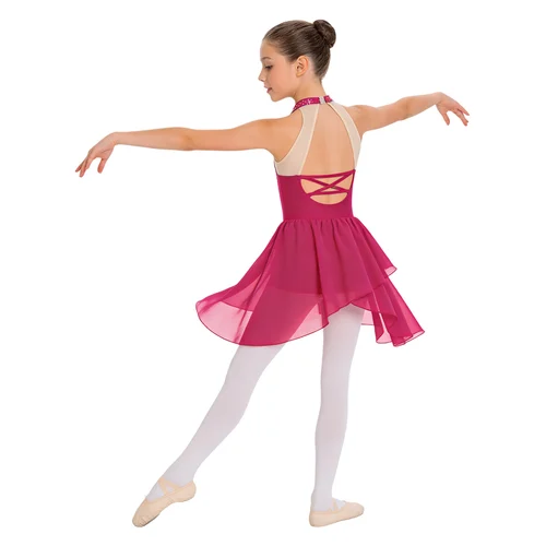 Imagen 2 del producto Jersey de Ballet con diamantes de imitación para niñas, vestido de leotardo de baile de Jazz lírico, traje artístico de patinaje sobre hielo para gimnasia de malla transparente