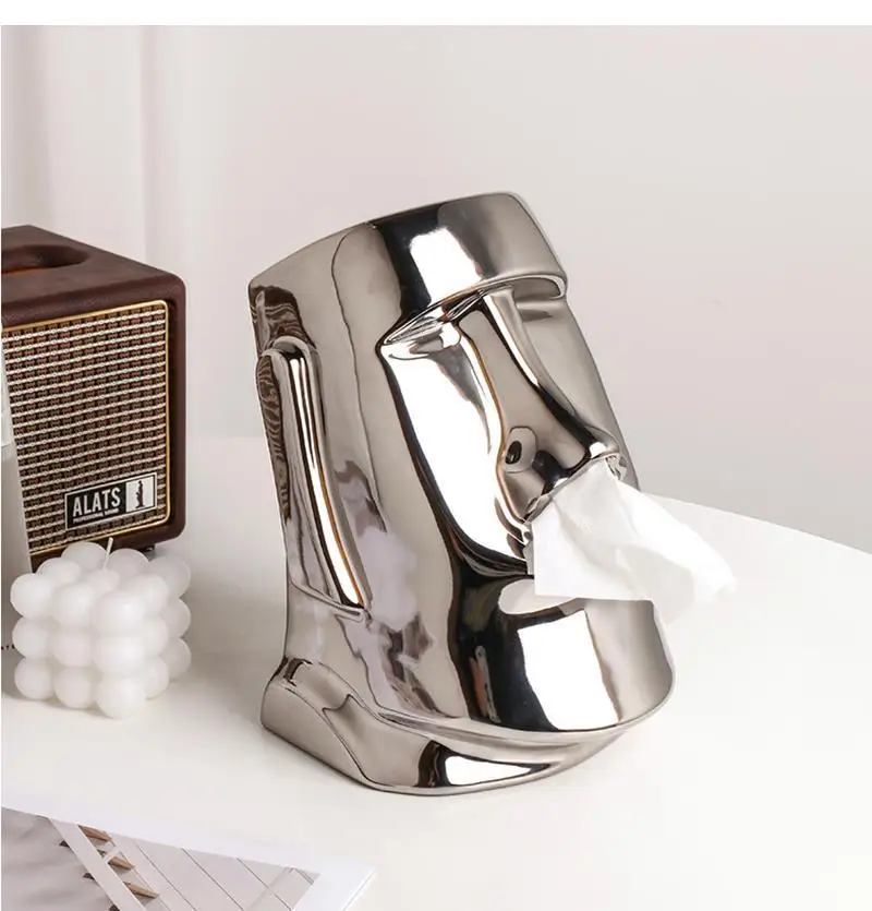 

Silver Plated Ceramic Tissue Box Living Room Decoration Dog Fighting Household Pumping Desktop Napkin