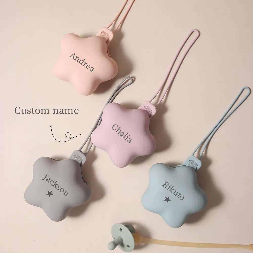 Wielokolorowa, 1 szt. personalizowana torba na smoczek dla niemowląt, wykonana z silikonu spożywczego, w kształcie gwiazdy, urocza torba na smoczek.