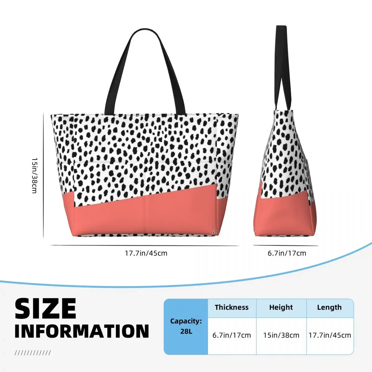 Dalmatian Spots With Coral Stripe Beach Travel Bag, Tote  Trendy Large Capacity Out Shoulder  Multi-Style Pattern