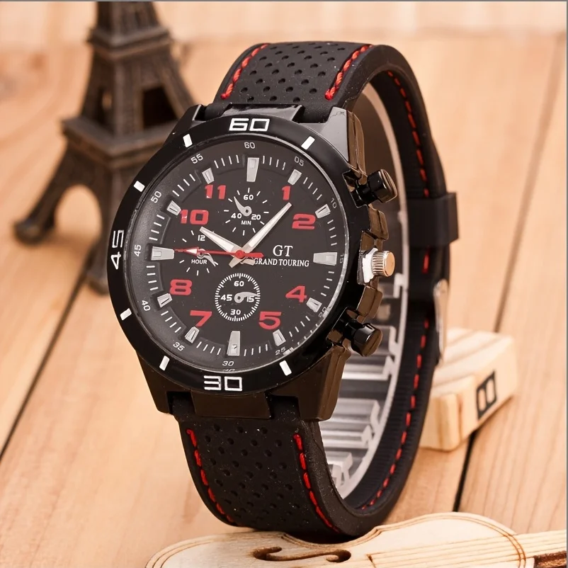 Fashion Trendy Racing Extreme Sports Watch Silicone Three Eyes Men's Quartz Watch