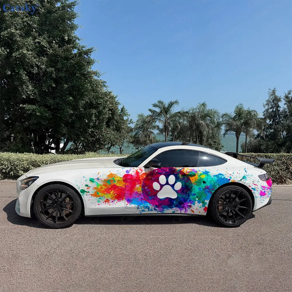 

2pcs Ink Fun Bear Trail, Durable, Fade-resistant, Enhance Vehicle Aesthetics With Bold Artistic Design Car Vinyl Wraps