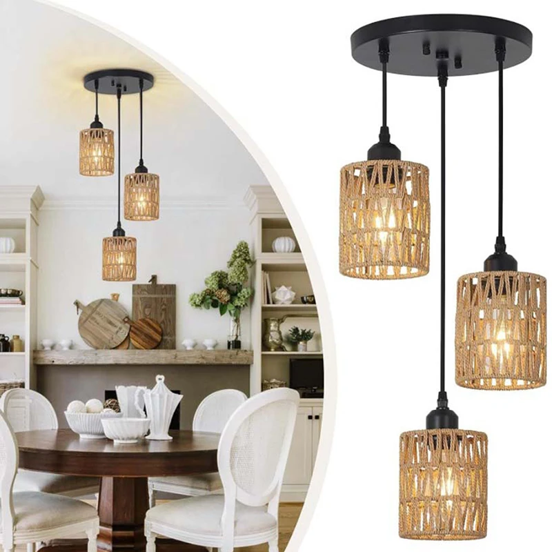 1pcs Bohemian Style Handwoven Home Decor Ceiling Lamp Woven Lampshade Rattan Lampshade Pendant Lamp 12*15cm Pendant Lamp Shade