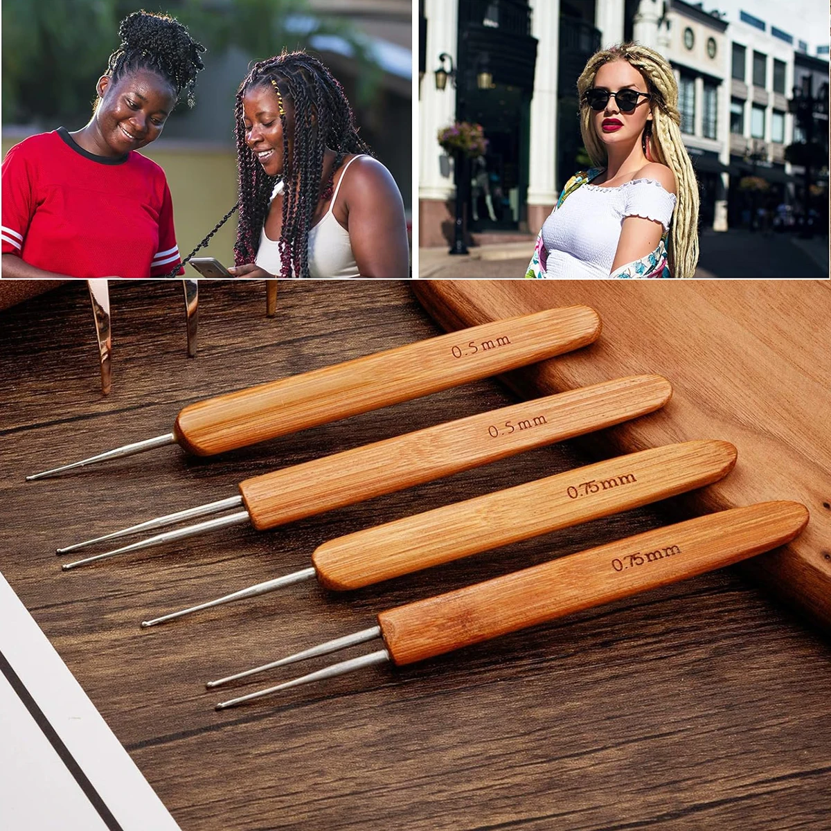 3Pcs Crochet Hooks Crochet Needles Bamboo Wooden Handle Crochet Hook Knit Weave Yarn Craft DIY Sewing Tools