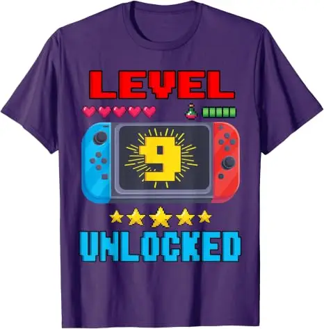 Level 9 Unlocked Video Gamer Vintage T-Shirt Jungenmode 9 Jahre alt Kleidung Y2k 9. Geburtstagsgeschenk für Söhne Neffe Gaming-T-Shirt – Detail 14