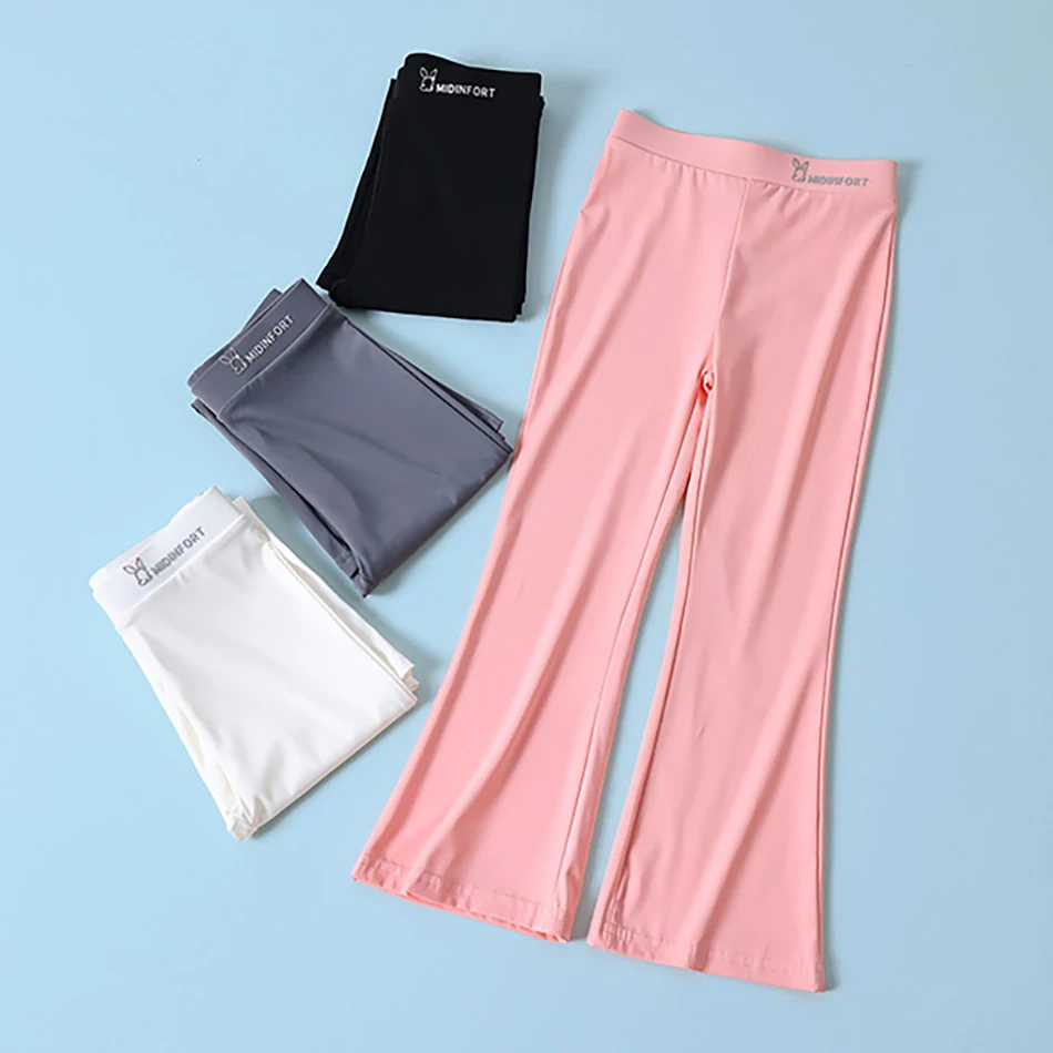 Breathable and Cool Girls Micro Flared Pants Made of Lightweight Ice Silk Fabric Perfect for Summer Outdoor and Yoga Activities