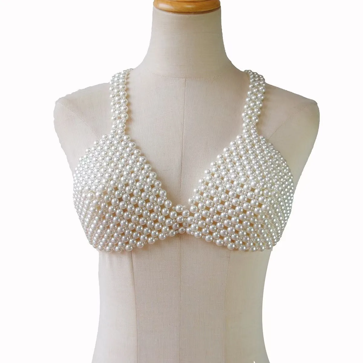 Body Chain Totally Hand-made Sexy Bikinis Bra Chain Worn Outside Pearl Bra Chain For Women Night Club Birthday Party