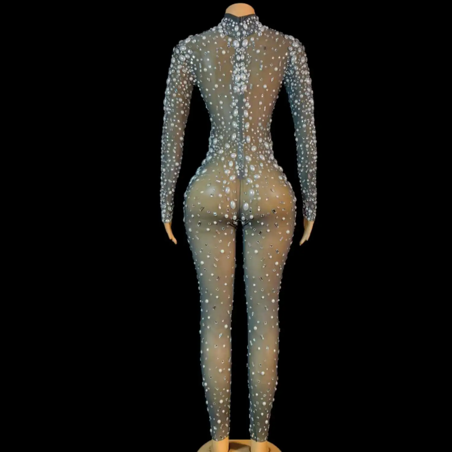 مونو موهير مثير اللؤلؤ الترتر قطعة واحدة ارتداءها نادي السروال القصير النساء مهرجان الموسيقى ملابس السيدات نحيل حجر الراين حللا