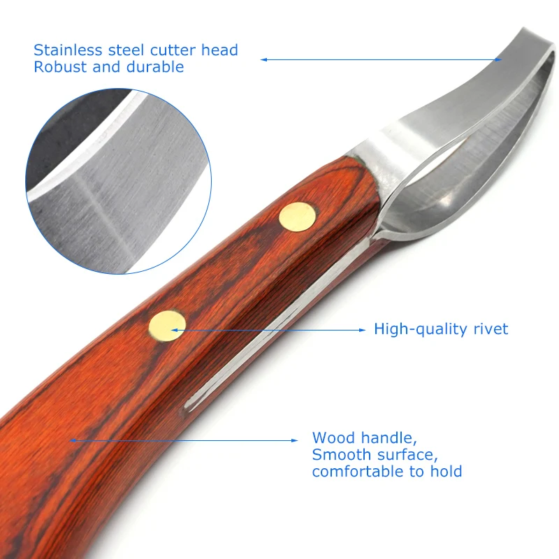 Horseshoe Knife Sheep Stainless Steel Double-edged Wooden Handle Hoof Trimming Knife Ring Blade Cattle Hoof Trimming Tools