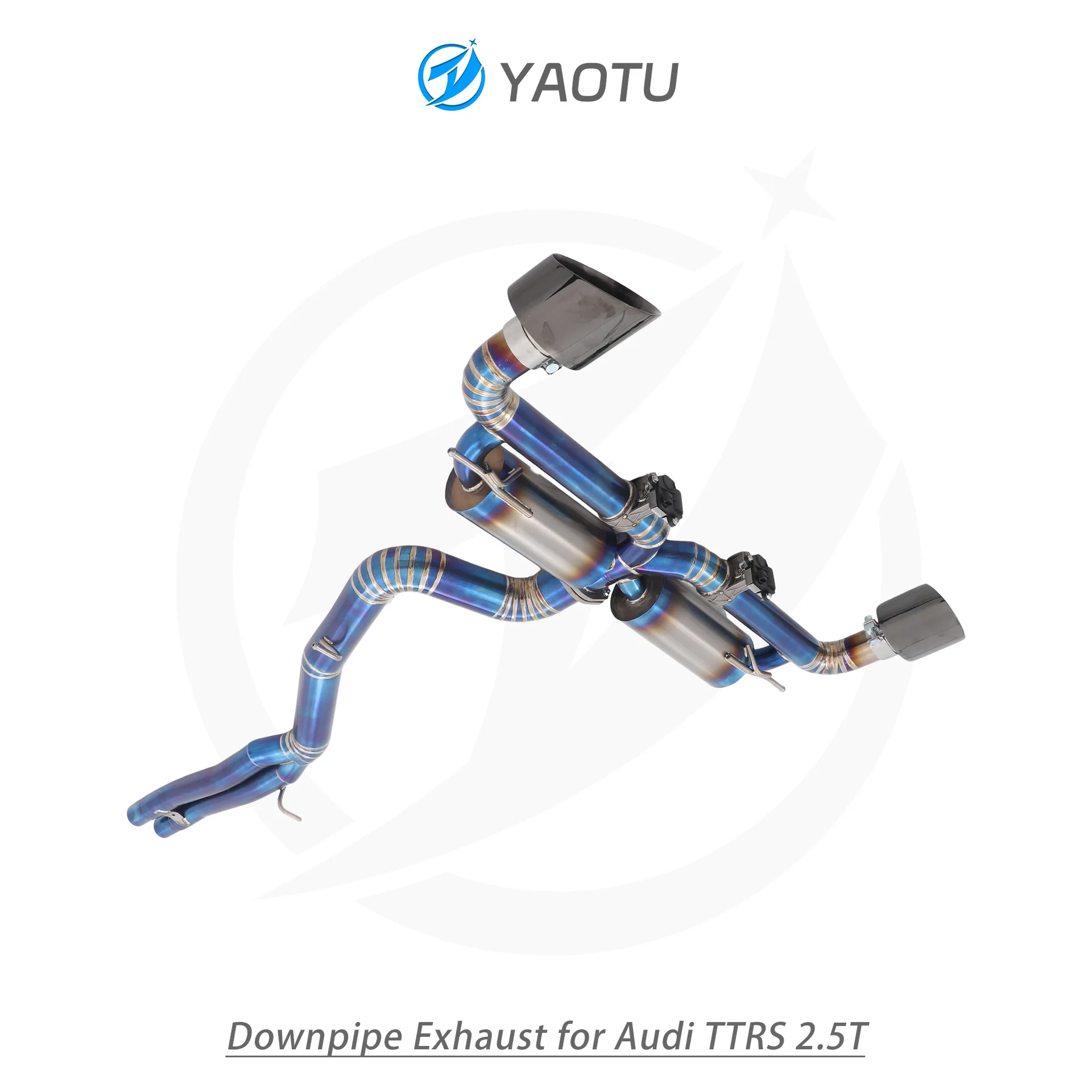YT Titanium Mid-Tail Exhaust Section (Dual-Side Single-Exit, Electronic Dual Valves, Blue Heat-Treated) for Audi TT RS 2.5T