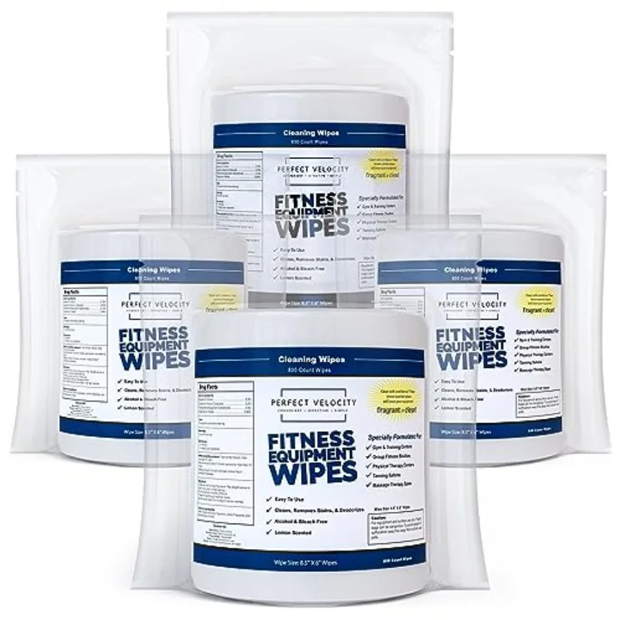

Fitness Gym Equipment Wipes - 4 Rolls of 800 Pre-Moistened Cleaning Refill Wet Wipes - For Upwards and Downwards Dispensers