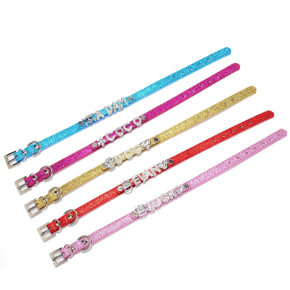 Custom Cat Dog Collar Personalized Rhinestone Puppy Collars Adjustable Letter Crown Charm Name Dog Necklace Chihuahua Id Collar