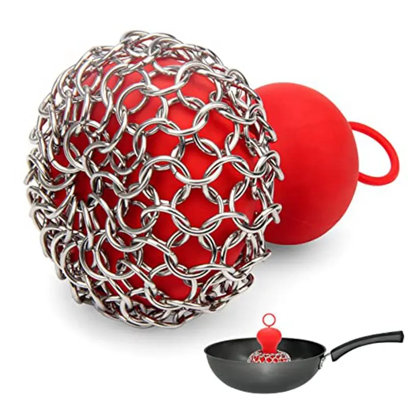 popop Cast Iron Chainmail Scrubber, Cast Iron Skillet Cleaner for Fry Pan Cleaner Cast Iron Skillet Cleaner Chain Black