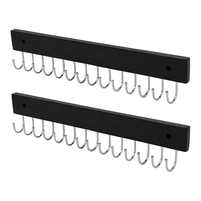 2pcs Hanging Jewelry Organizer Wall Mounted, Modern Jewelry Display with 28 Hooks, Decorative Necklace Holder Black-ABLL