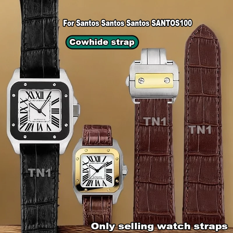 For Cartier Santos 100 Cow Leather Santos Watchband Bracelet Men's and Women's Crocodile patterned cowhide Watch Strap 20mm 23mm