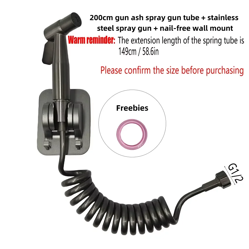 3-Piece Bathroom Flushing Set, Stainless Steel Handheld Cleaning Spray Gun, 2M, 3M, 5M Extension Pipes, and Wall Mounted Base image 6