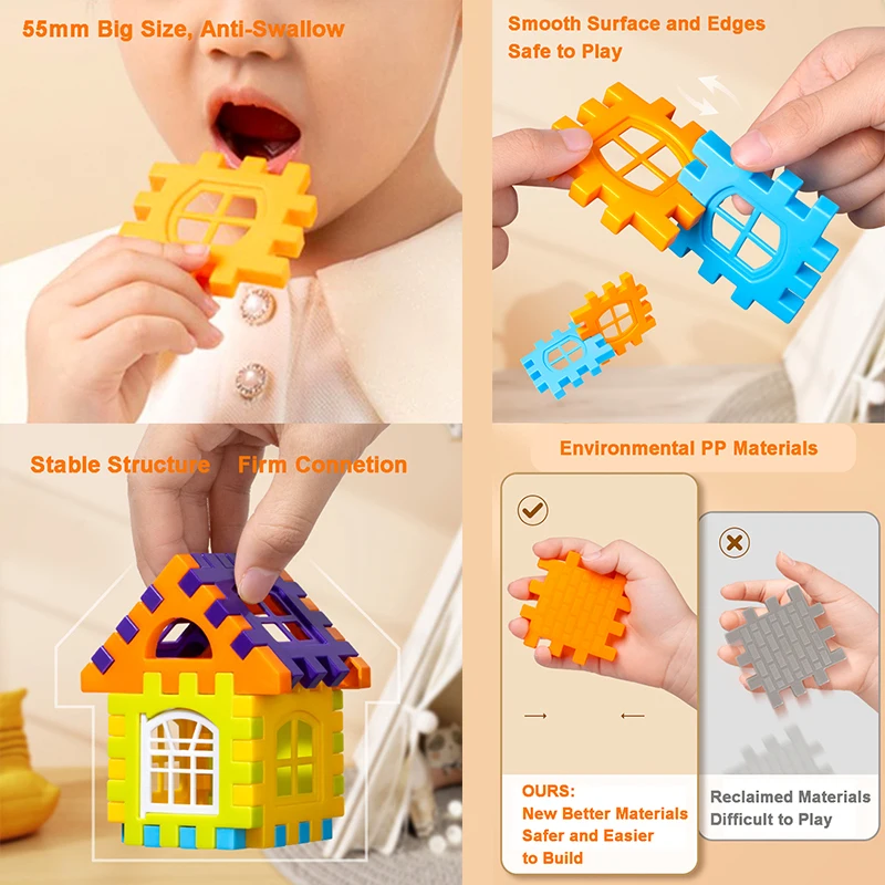 Kids House Building Block with Big Storage Box Stool Simulation Window Design Colored Puzzle Toys for Children Christmas Gift