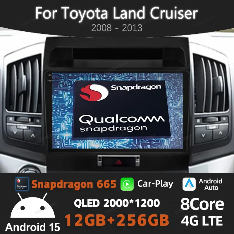 Android 15 Car Radio For Toyota Land Cruiser 11 LC 200 2008 - 2013 QLED Multimedia Stereo Video Player 2DIN GPS NAVI BT 4G WIFI