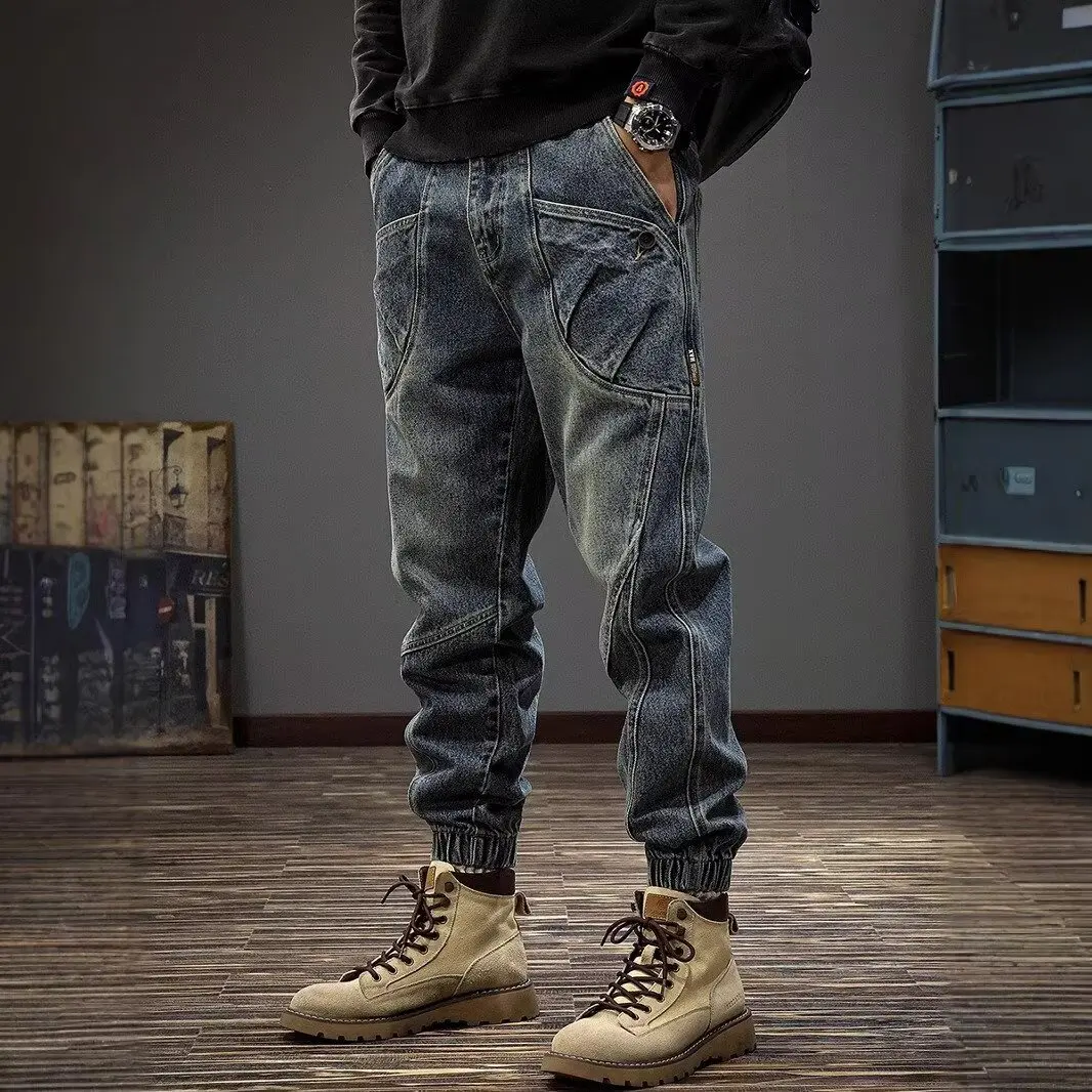 

Модные повседневные мужские джинсы с эластичной резинкой на талии, полиэстер, хлопок, прямые брюки, свободный крой, чистый цвет, весна-осень, новинка