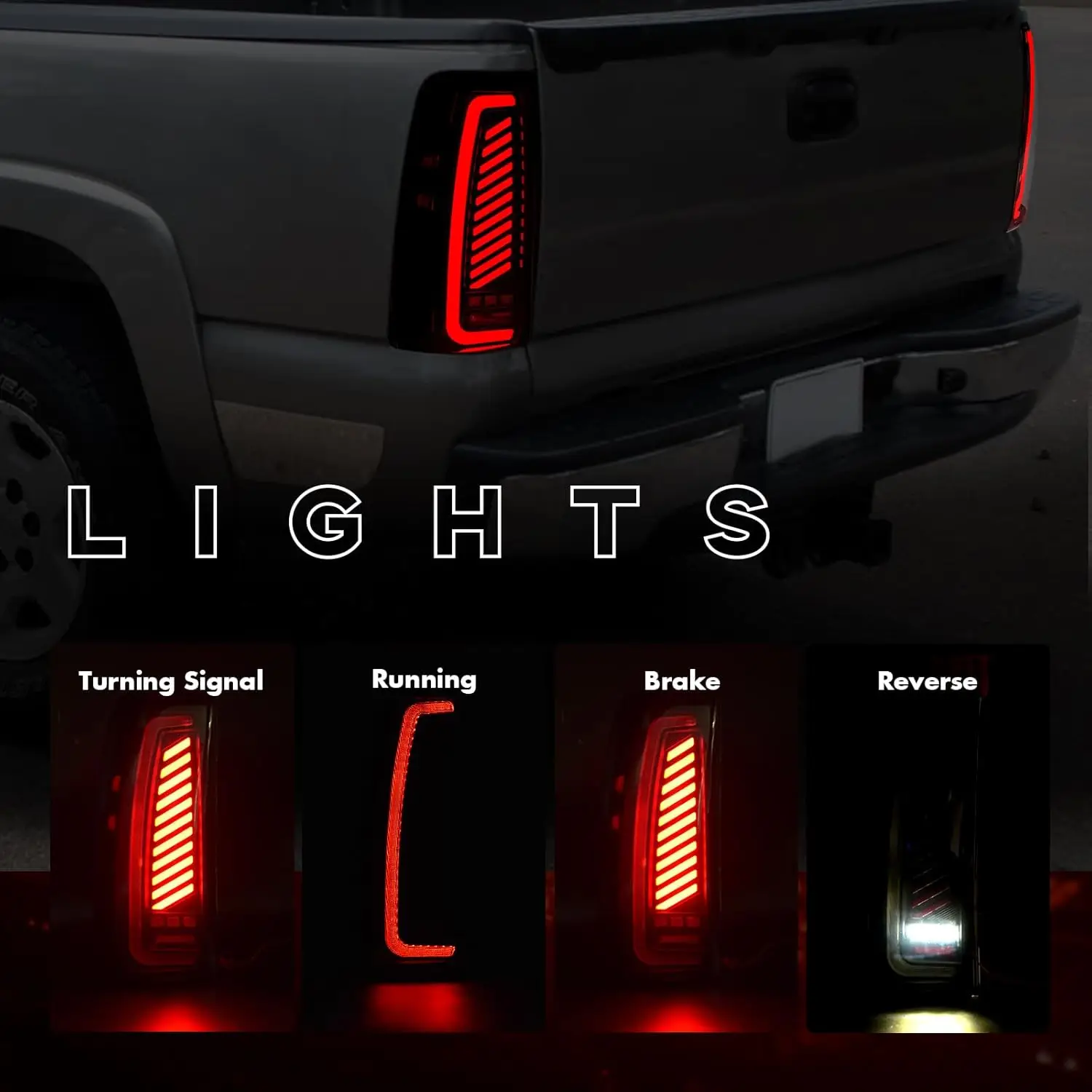 Sequential LED Tail Lights for 2003-2006 Chevy Silverado Starting Animated Tail Light Assembly Turn Signal Brake Reverse Light