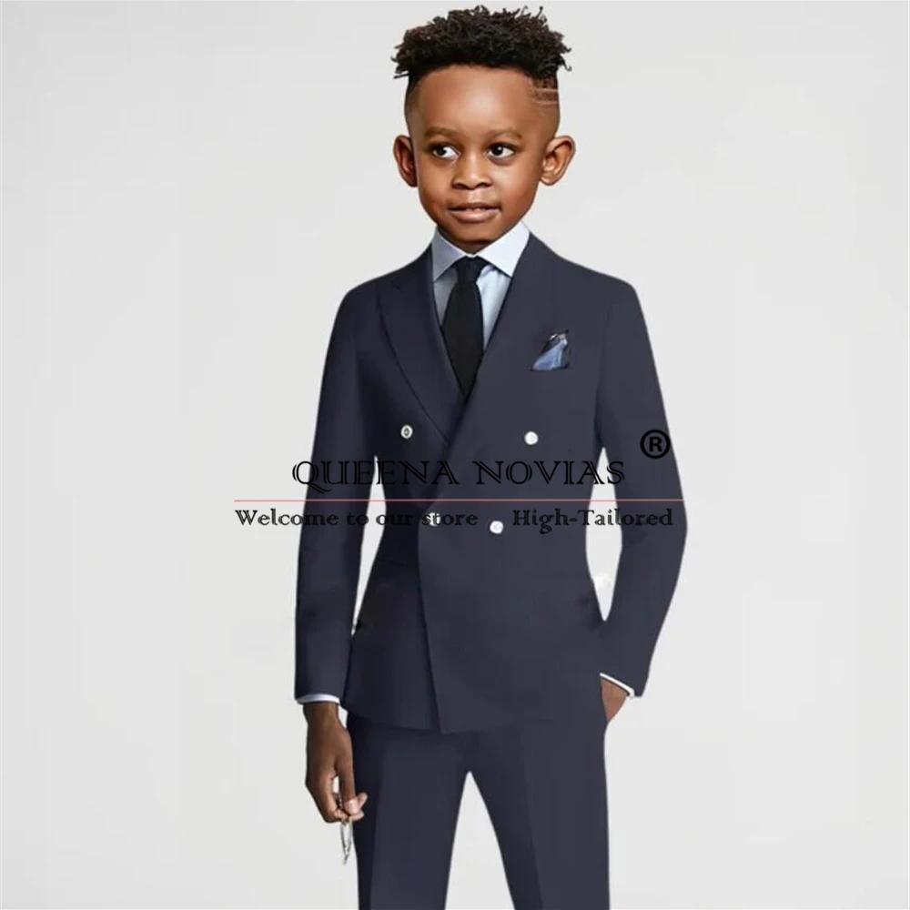 Classic Boy's Attire Suits Double Breasted Jacket Pants 2 Pieces Kids Birthdays Party Tuxedos Formal Children Wedding Blazers