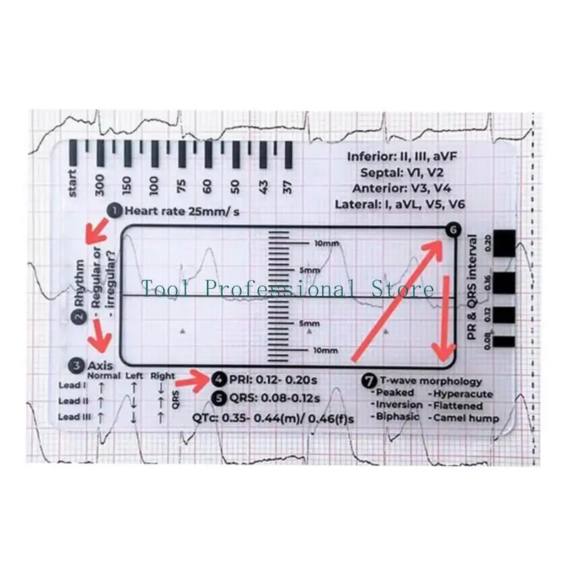 

57QF Pack of 2 ECGs 7 Step Ruler Cards Compact ECGs Assessment Tool ECGs Measurement Tool for Doctors Nurses & Medicine Students