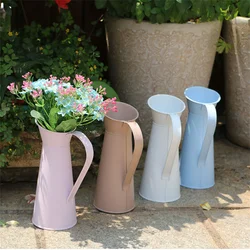 20cm Vintage Shabby Chic Cream Flower Vase Pitcher Jug Metal Coffee Pot Shaped Flower Vase Tin Home Decor Vases