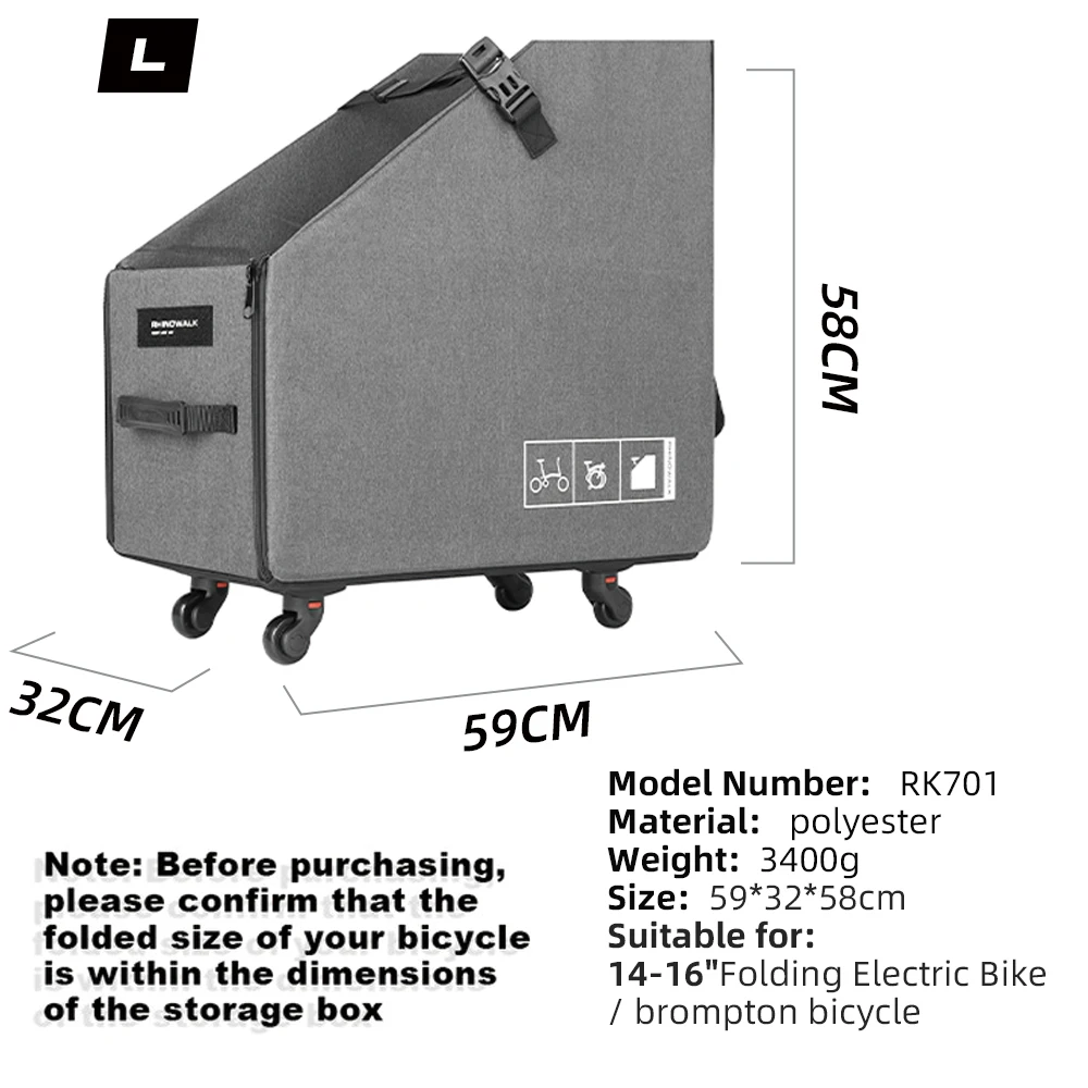 Rhinowalk Folding Bike Bag 14-16inch Portable Bike Carry Case For Brompton Bike Folding Bike With Wheel Cycling Bike Accessories