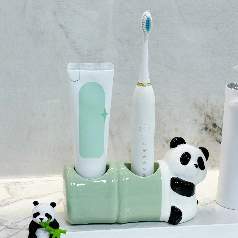 1pc, Ceramic Panda Toothbrush Holder, Washstand Toothbrush Storage Rack, Bathroom Toothbrush Base, Home Bathroom Accessories