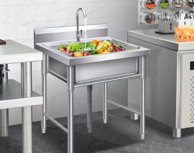 

Floor Standing Stainless Steel Commercial Kitchen Sink With Bracket Multi Size Washbasin Kitchen Accessories