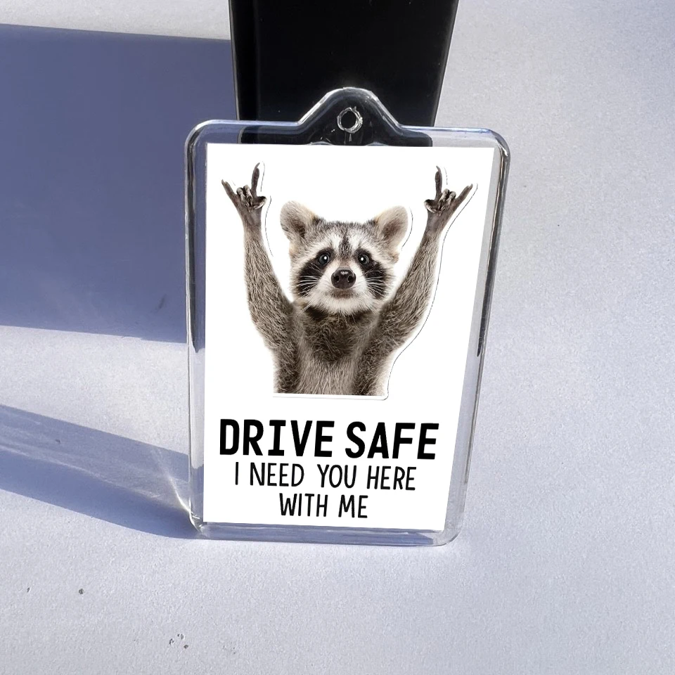 Cute Rock Raccoon Car Photo Frame Rearview Mirror Decoration, Safe Driving, I Love You, Anniversary Wedding Valentine's Day Gift