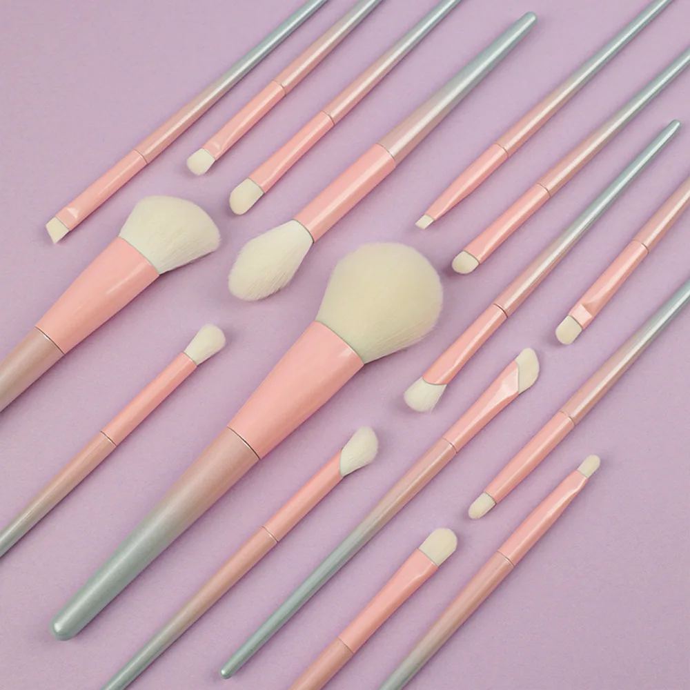 15Pcs Makeup Brush Set Professional Synthetic Wool Hair Brushes with Gradient Rubber Handle Full Face Kit for Powder Eyeshadow