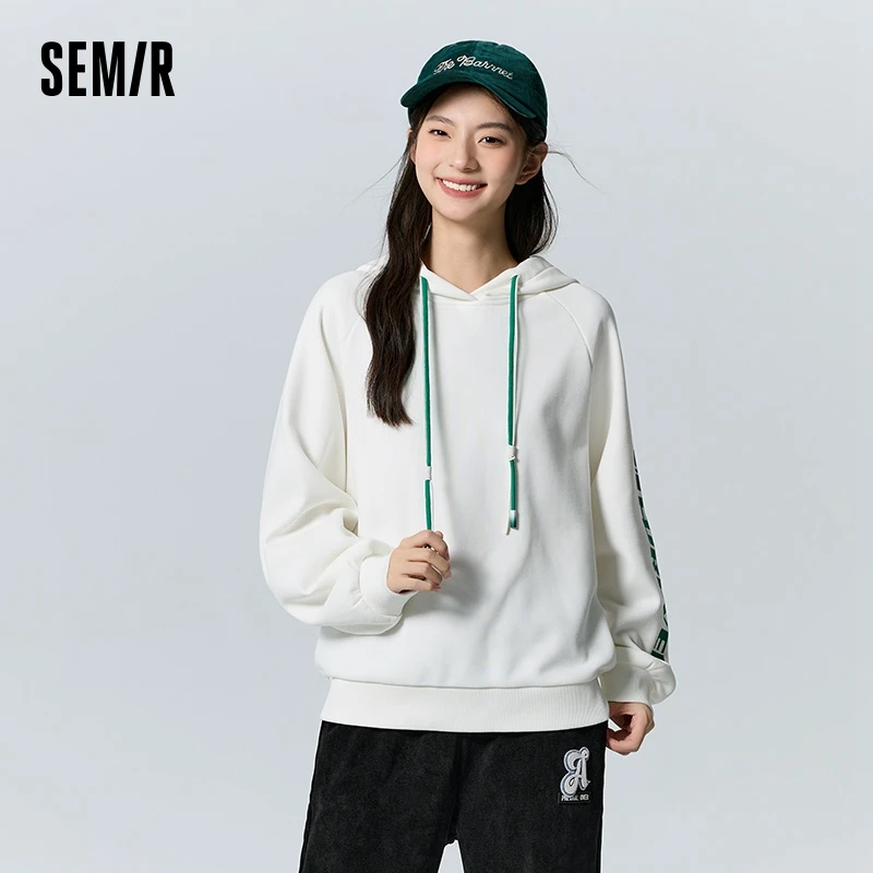 Semir Sweatshirt Women Flannel-Lined Raglan Sleeve Loose Winter Cool Letter Printed Hooded Personality Top