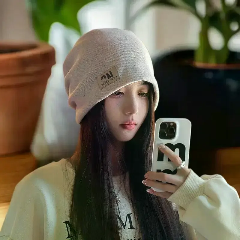 

Модная вязаная хлопковая шапка с буквенным принтом для женщин и мужчин, однотонная мешковатая шапочка с напуском в стиле хип-хоп, повседневная осенне-зимняя теплая шапка