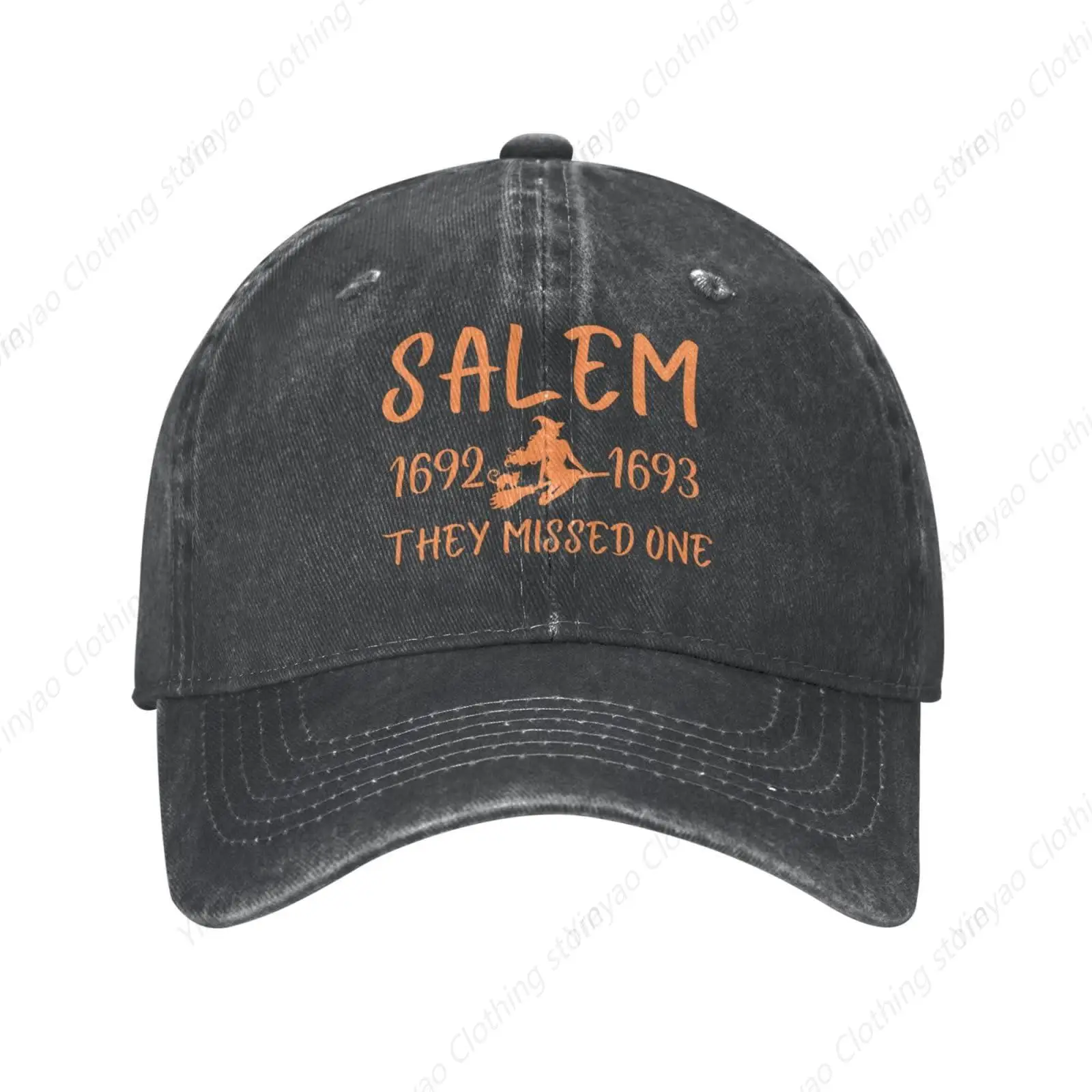 Witch patterned denim hat fashionable and humorous baseball hat outdoor adjustable golf dad hat