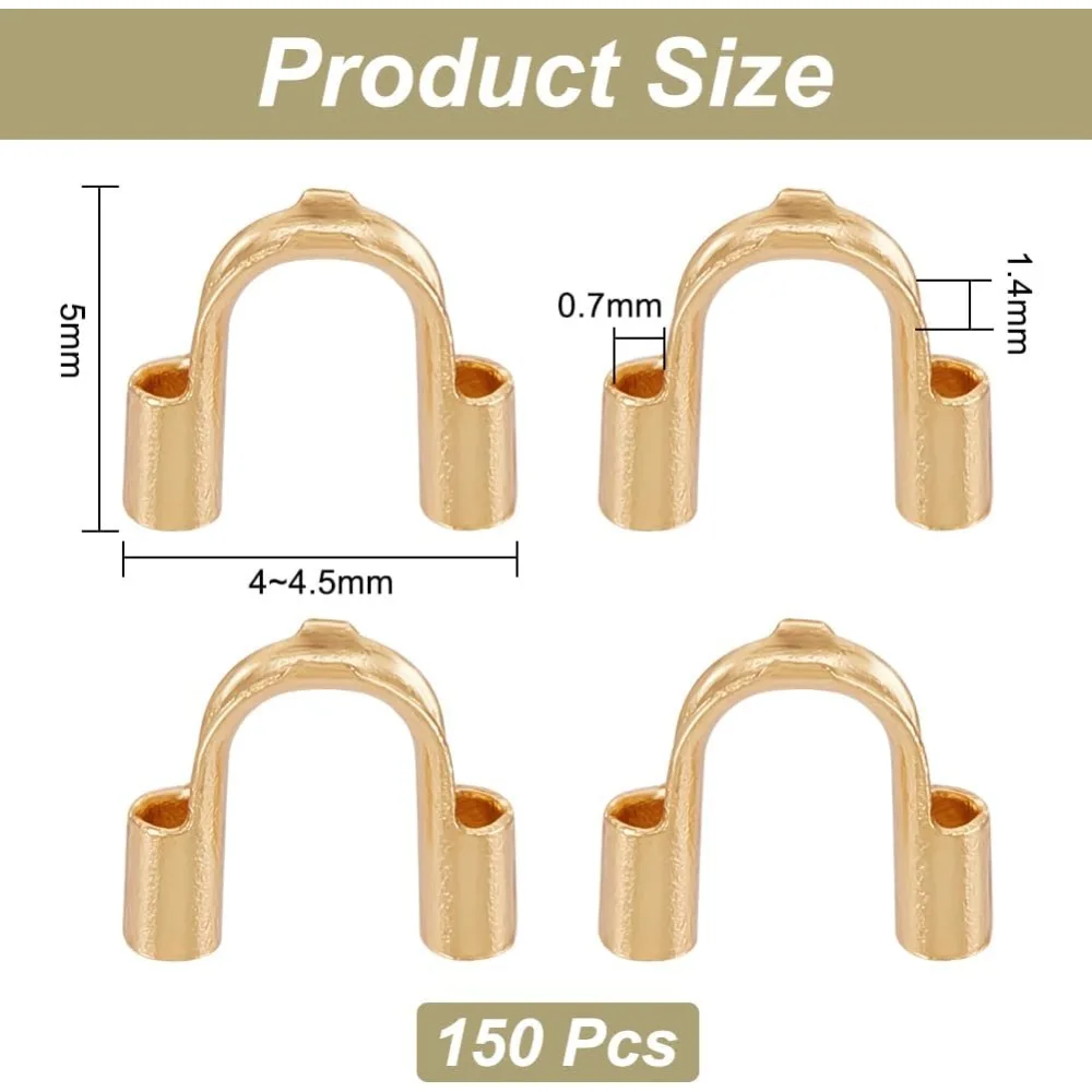 150 قطعة حقيقية 18K مطلية بالذهب 304 الجراحية أسلاك الفولاذ المقاوم للصدأ الجارديان سلك حامي U شكل الحلقات الأسلاك المعدنية ومجموعة الموضوع